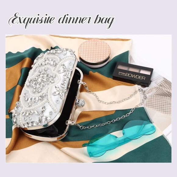 Women Beaded Clutch Evening Bag Fashion Rhinestone Diamond Wedding Handbag Brida - Picture 6 of 8